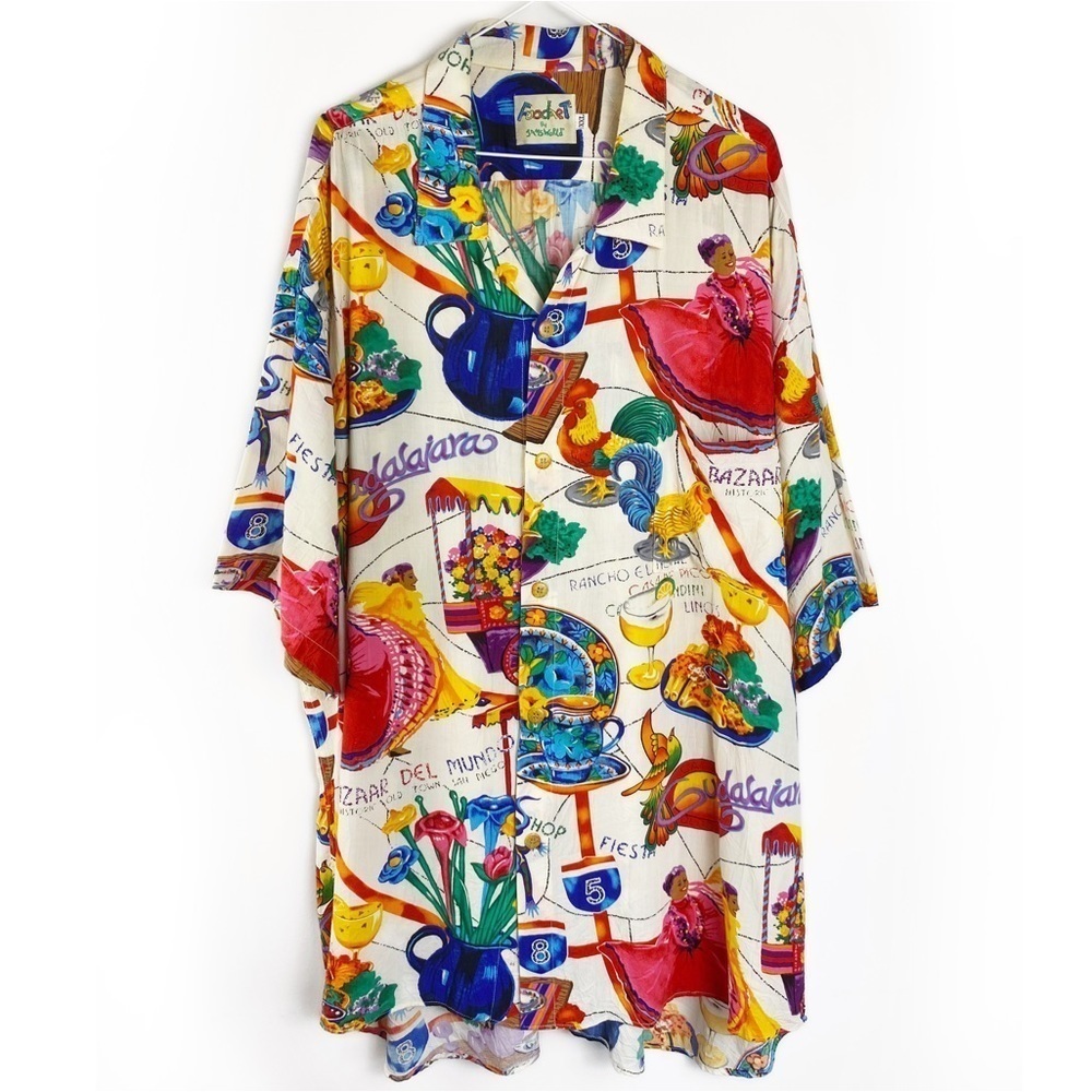 Jams World - Food Art Rare La Cocina bright festive button shirt Mens size XXL